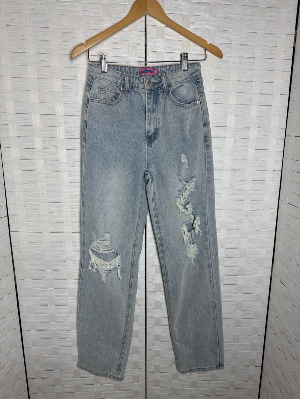 Edikted High Rise Distressed Straight Leg Y2K Denim Jeans‎ Size XS
